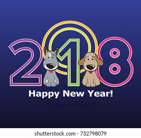 Happy new year 2018 Text Design vector with cute dog