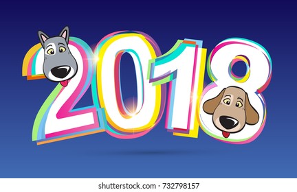 Happy new year 2018 Text Design vector with cute dog