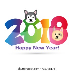 Happy new year 2018 Text Design vector with cute dog