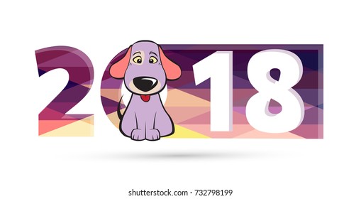 Happy new year 2018 Text Design vector with cute dog