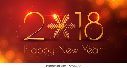 Happy New Year 2018 text design. Dark vector greeting illustration with golden numbers