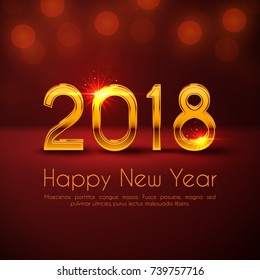 Happy New Year 2018 text design. Dark vector greeting illustration with golden numbers