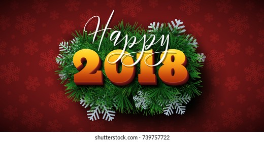 Happy New Year 2018 text design. Dark vector greeting illustration with golden numbers