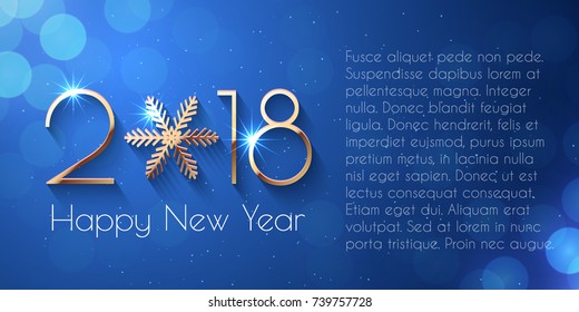 Happy New Year 2018 text design. Dark vector greeting illustration with golden numbers