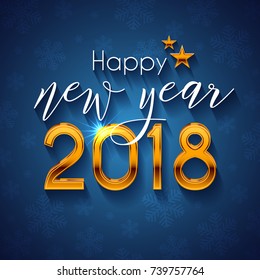 Happy New Year 2018 text design. Dark vector greeting illustration with golden numbers