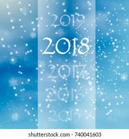 Happy New Year 2018 text design on on a snowy, Christmas background. Vector illustration. 
