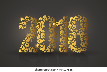 Happy new year 2018. Text, design element. Vector illustration.