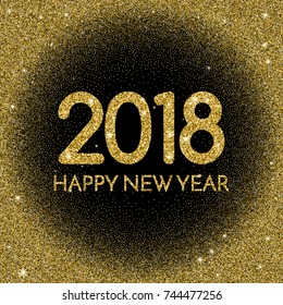 Happy New Year 2018 text design. Vector greeting illustration with golden numbers  on gold glitter background.