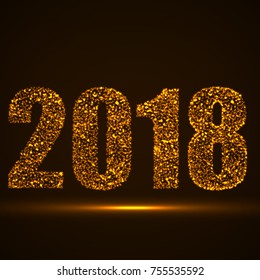 Happy New Year 2018 text design with glowing particles, vector illustration eps 10