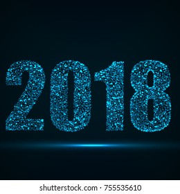 Happy New Year 2018 text design with glowing particles, vector illustration eps 10