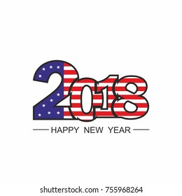 Happy New Year 2018 Text Design Vector on white background. USA, United States of America flag