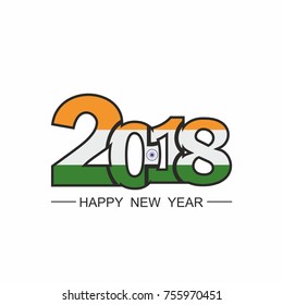 Happy New Year 2018 Text Design Vector on white background. Flag of India