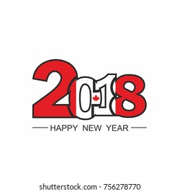 Happy New Year 2018 Text Design Vector on white background. Flag of Canada