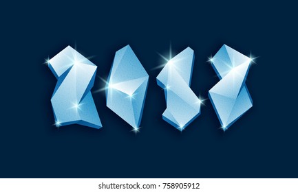 Happy New Year 2018 text design. Ice polygonals number illustration for calendar.