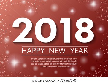 Happy New Year 2018 text design. Vector greeting illustration on red background. Eps 10