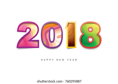Happy New Year 2018 text design . Greeting card design template 2018 . Colorful design