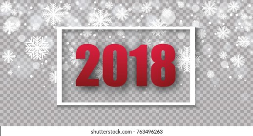 Happy New Year 2018 text design. Vector greeting illustration with golden numbers and snowflake