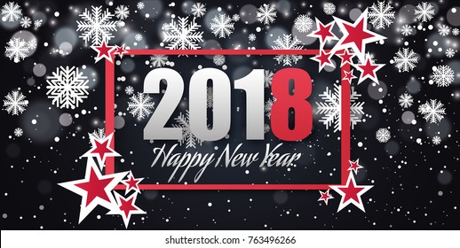 Happy New Year 2018 text design. Vector greeting illustration with golden numbers and snowflake