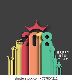 Happy new year 2018 Text Design  patterVector illustration