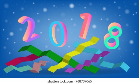 Happy new year 2018 text design, paper art style vector illustration.