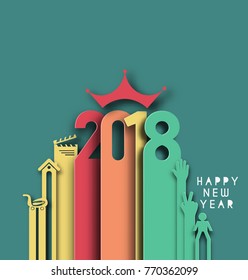 Happy new year 2018 Text Design  patterVector illustration