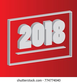 Happy New Year 2018 text 3d.Vector greeting illustration with red background