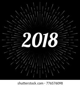 Happy New Year 2018 text with firework. Vector illustration.