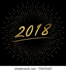 Happy New Year 2018 text with firework. Vector illustration.