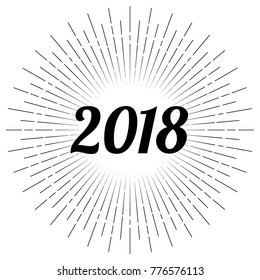 Happy New Year 2018 text with firework. Vector illustration.