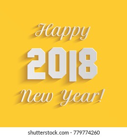 Happy New Year 2018 text design on yellow background