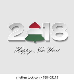 Happy New year 2018 text design on a light background. Vector greeting illustration with cut paper and a Christmas tree with country flag.