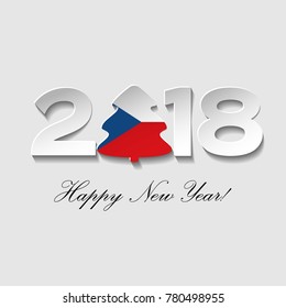 Happy New year 2018 text design on a light background. Vector greeting illustration with cut paper and a Christmas tree with Czech Republic country flag.