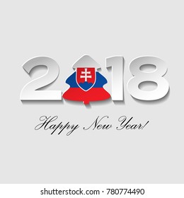 Happy New year 2018 text design on a light background. Vector greeting illustration with cut paper and a Christmas tree with Slovakia country flag.