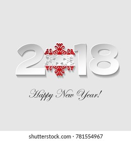 Happy New year 2018 text design on a light background. Vector greeting illustration with cut paper and snowflake flag  country. Austria