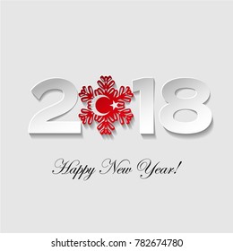 Happy New year 2018 text design on a light background. Vector greeting illustration with cut paper and snowflake flag  Turkey country.