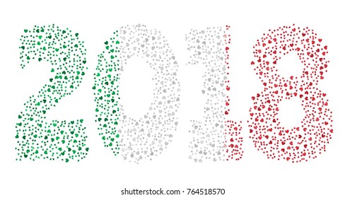 Happy new year 2018 texture in colors of the flag of Italy made of hearts