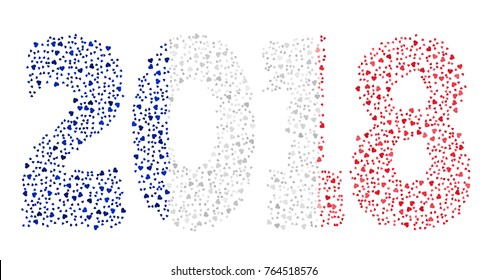Happy new year 2018 texture in colors of the flag of France made of hearts