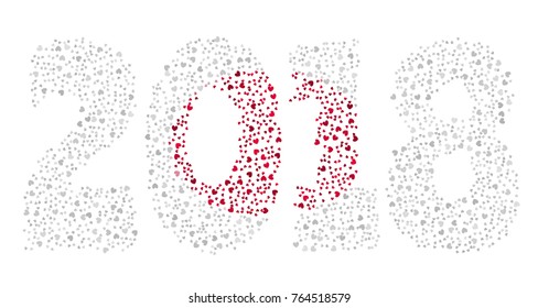 Happy new year 2018 texture in colors of the flag of Japan made of hearts