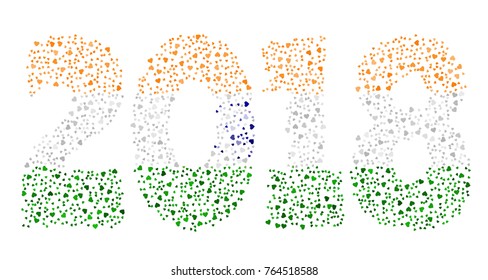 Happy new year 2018 texture in colors of the flag of India made of hearts