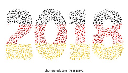 Happy new year 2018 texture in colors of the flag of Germany made of hearts