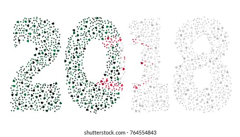Happy new year 2018 texture in colors of the flag of Algeria made of hearts