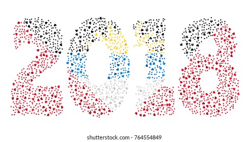 Happy new year 2018 texture in colors of the flag of Antigua And Barbuda made of hearts