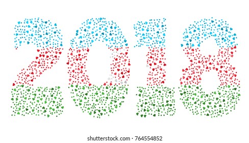 Happy new year 2018 texture in colors of the flag of Azerbaijan made of hearts