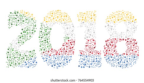 Happy new year 2018 texture in colors of the flag of The Comoros made of hearts