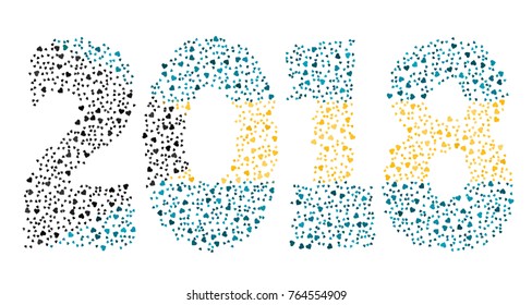 Happy new year 2018 texture in colors of the flag of The Bahamas made of hearts