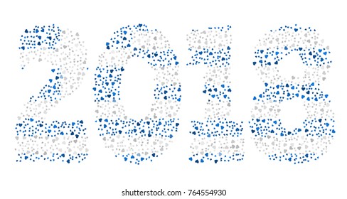 Happy new year 2018 texture in colors of the flag of Greece made of hearts