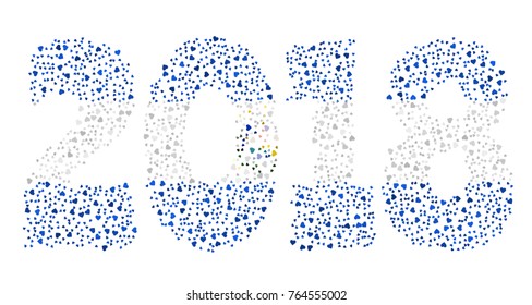 Happy new year 2018 texture in colors of the flag of El Salvador made of hearts