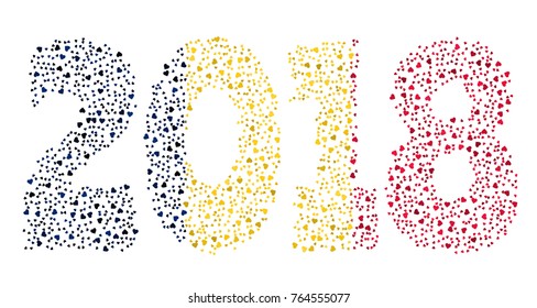 Happy new year 2018 texture in colors of the flag of Chad made of hearts