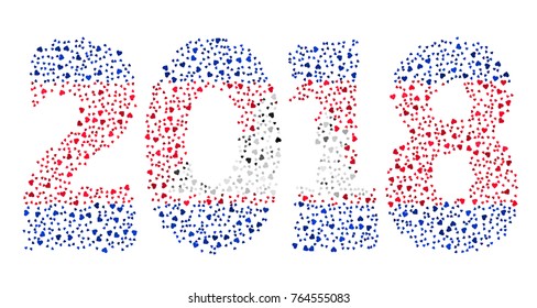 Happy new year 2018 texture in colors of the flag of Cambodia made of hearts