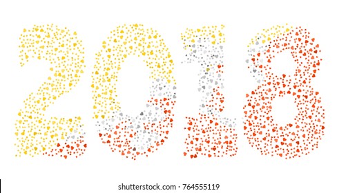 Happy new year 2018 texture in colors of the flag of Bhutan made of hearts